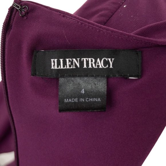 Ellen Tracy Purple Dress Size 4 Cowl Neck 3/4 Sleeve Above Knee With Waist Tie - Picture 4 of 5